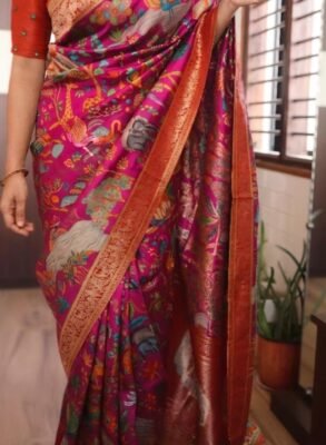 Kashmiri Kani weaving on pure munga silk saree