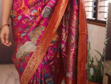 Kashmiri Kani weaving on pure munga silk saree