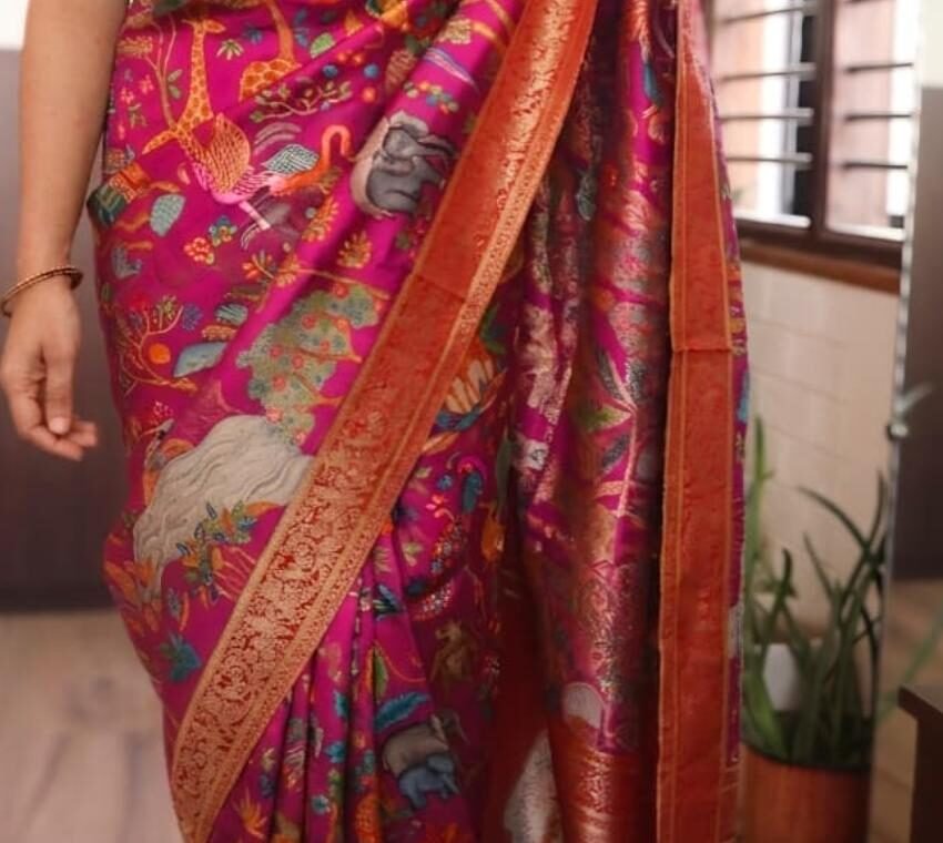 Kashmiri Kani weaving on pure munga silk saree