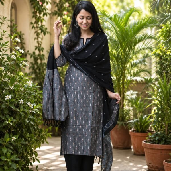 Pure Handloom Ikkath Pochampally Kurti Set