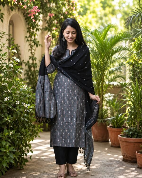 Pure Handloom Ikkath Pochampally Kurti Set