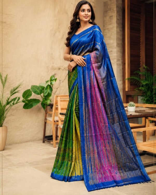 Bandhani shivori design pure handloom tussar saree