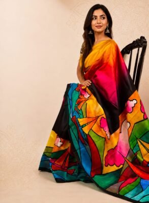 Bishnupuri Handloom pure silk hand-painted saree