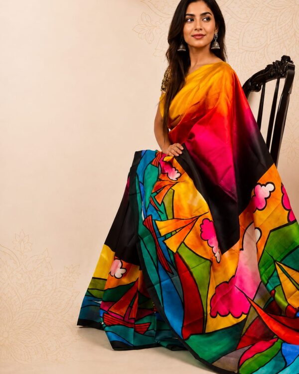 Bishnupuri Handloom pure silk hand-painted saree
