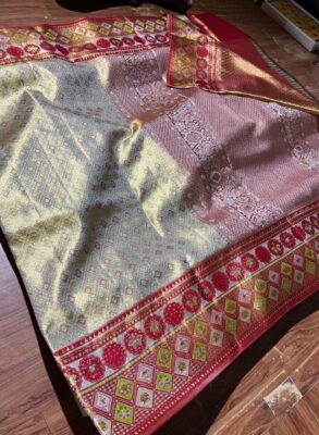 Bridal wear pure kanchipattu tissue 1g exclusive floral saree