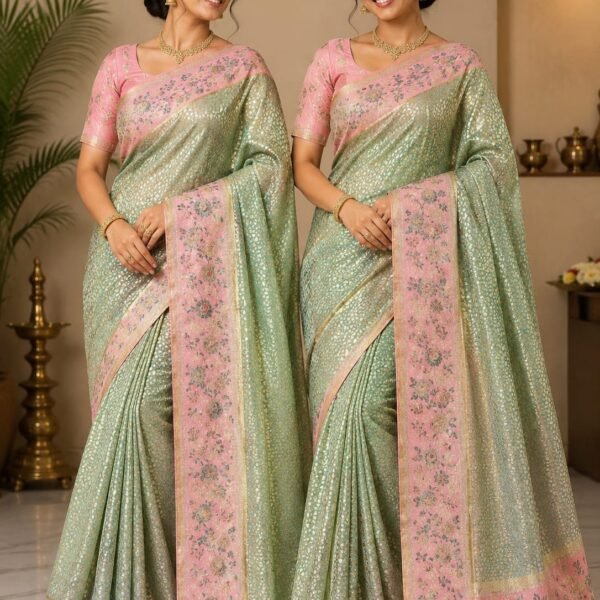 Bridal wear pure kanchipattu tissue 1g exclusive floral saree