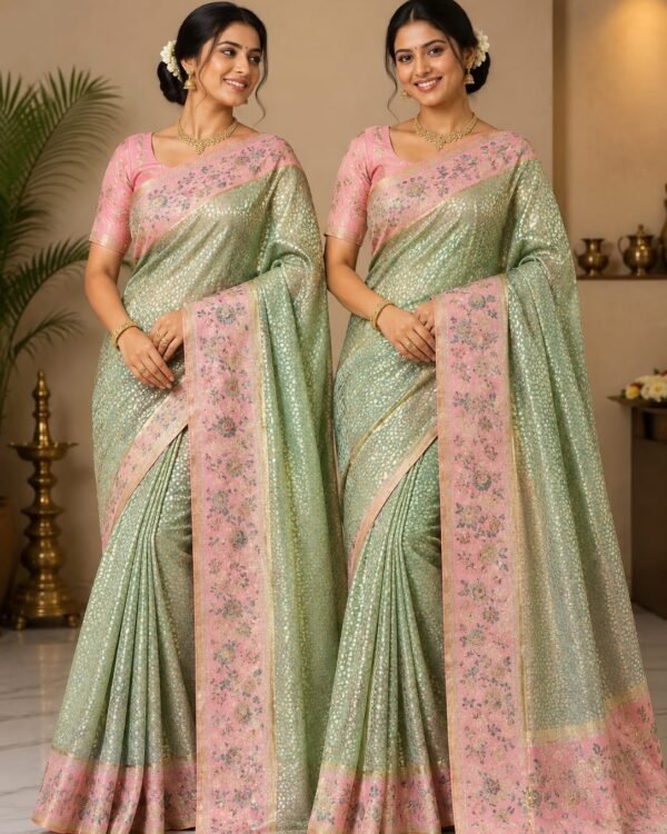 Bridal wear pure kanchipattu tissue 1g exclusive floral saree