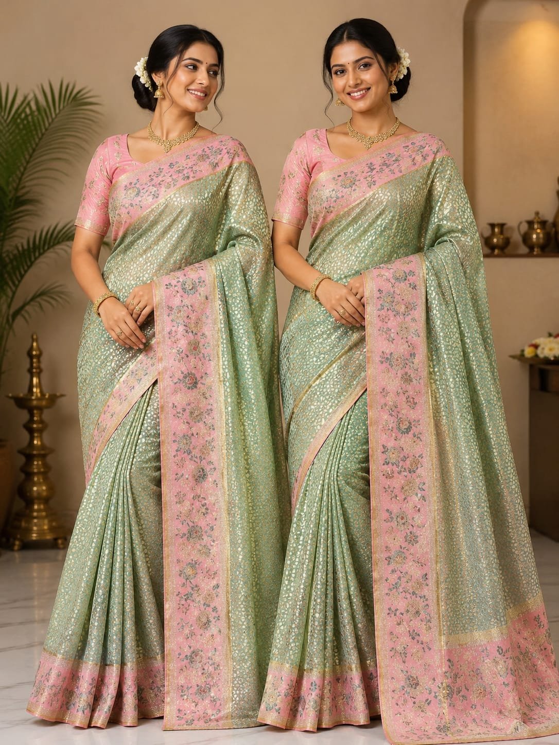 Bridal wear pure kanchipattu tissue 1g exclusive floral saree