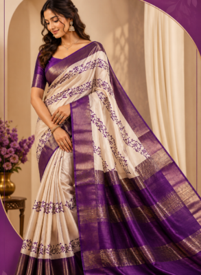 Exclusive  zari border pure handloom tussar saree 