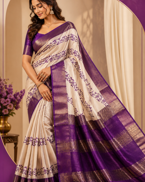 Exclusive  zari border pure handloom tussar saree 