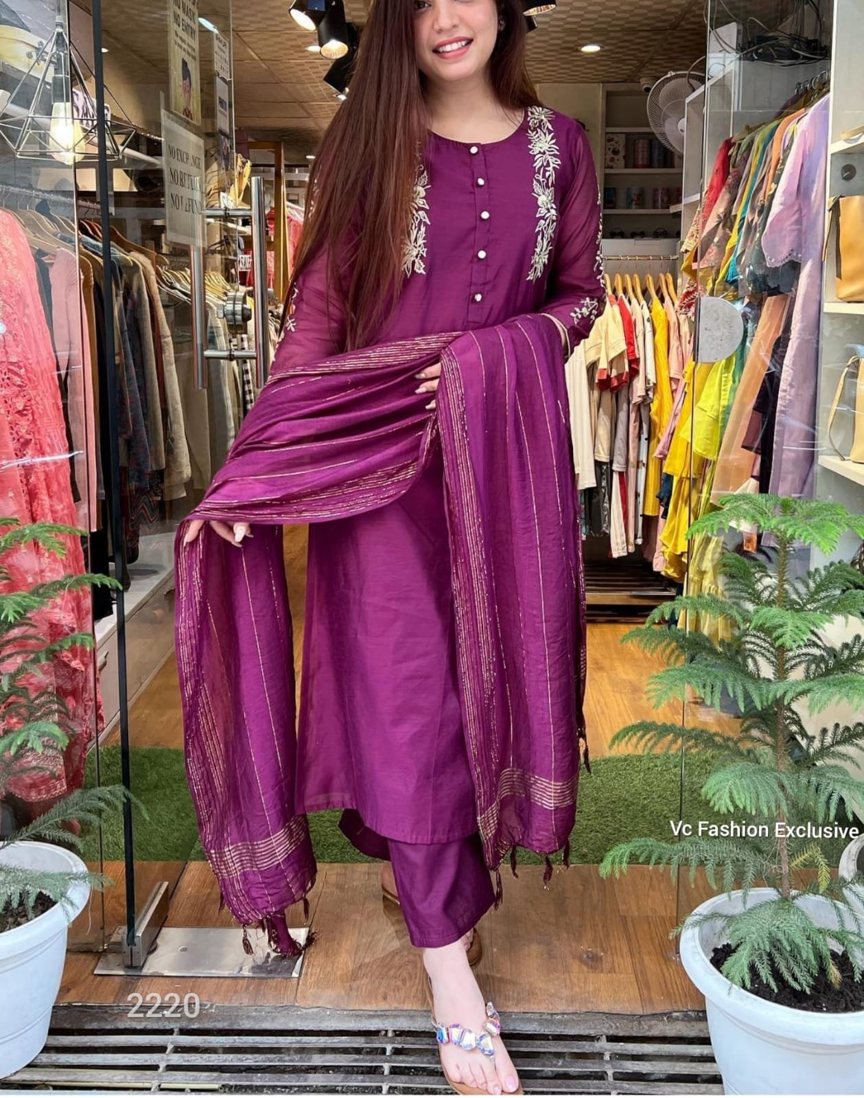 Elegant modal chanderi embroidery suit set 2 Elegant modal chanderi embroidery suit set
