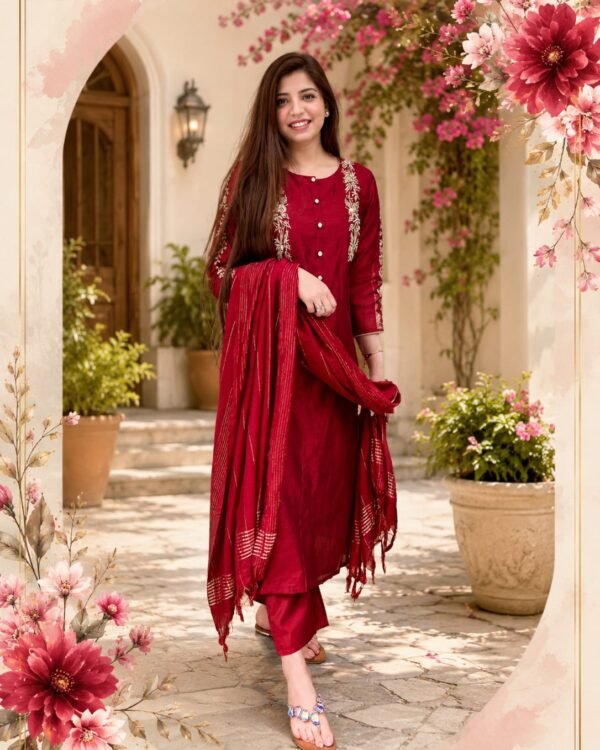 Elegant modal chanderi embroidery suit set