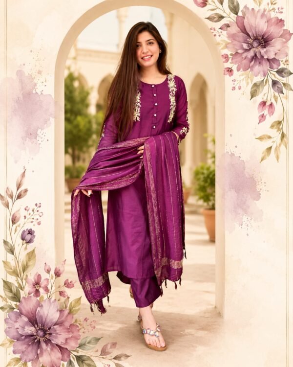 Elegant modal chanderi embroidery suit set