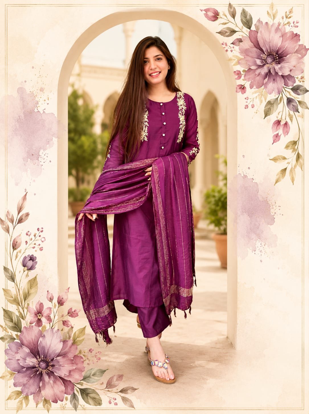 Elegant modal chanderi embroidery suit set 1 Elegant modal chanderi embroidery suit set