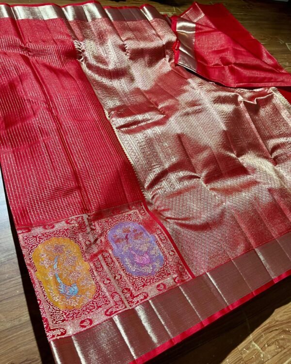 Kanchipuram resham meenakari red bridal saree