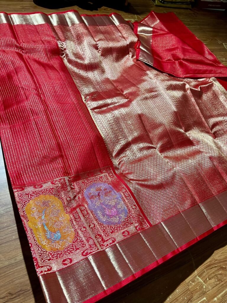 Kanchipuram resham meenakari red bridal saree 27 Kanchipuram resham meenakari red bridal saree