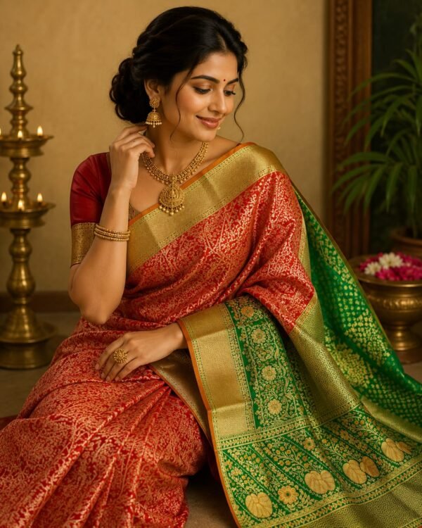Kanchipuram resham meenakari red bridal saree