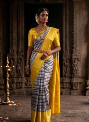 Lemon yellow pure silk handloom saree