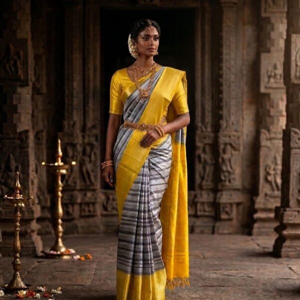 Lemon yellow pure silk handloom saree