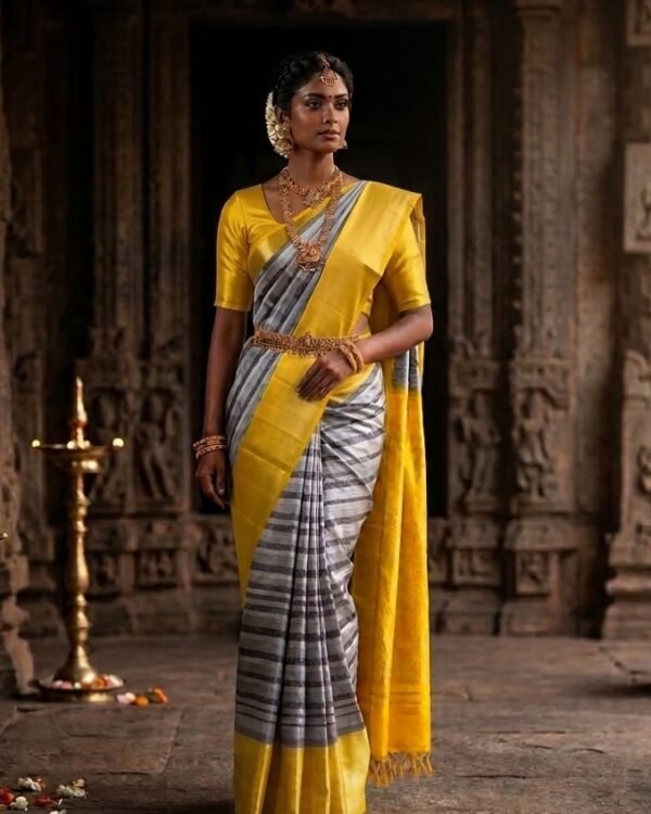 Lemon yellow pure silk handloom saree