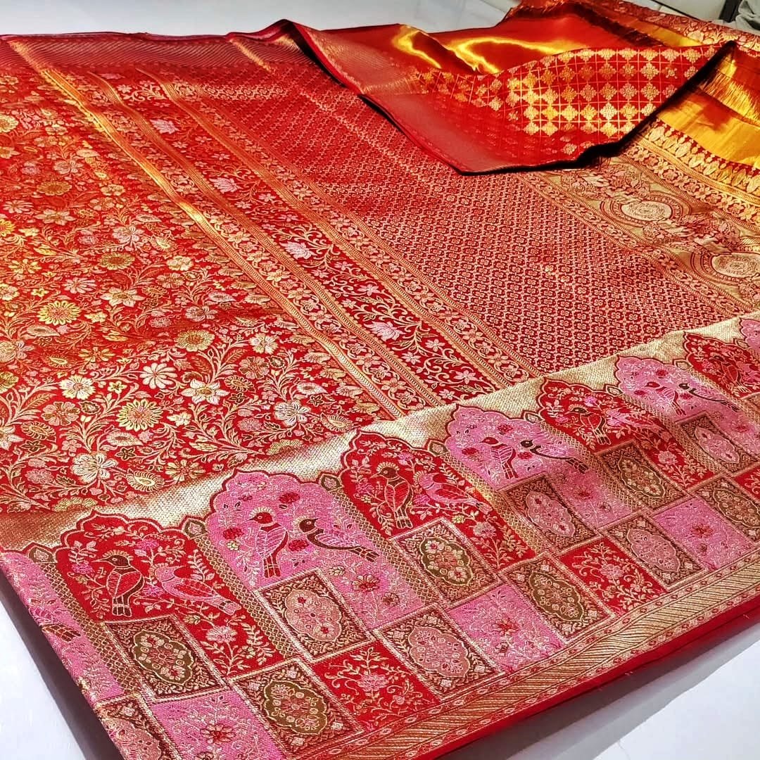 Red Meenakari 1g double warp kanchi pattu saree 2 Meenakari 1g double warp kanchi pattu saree