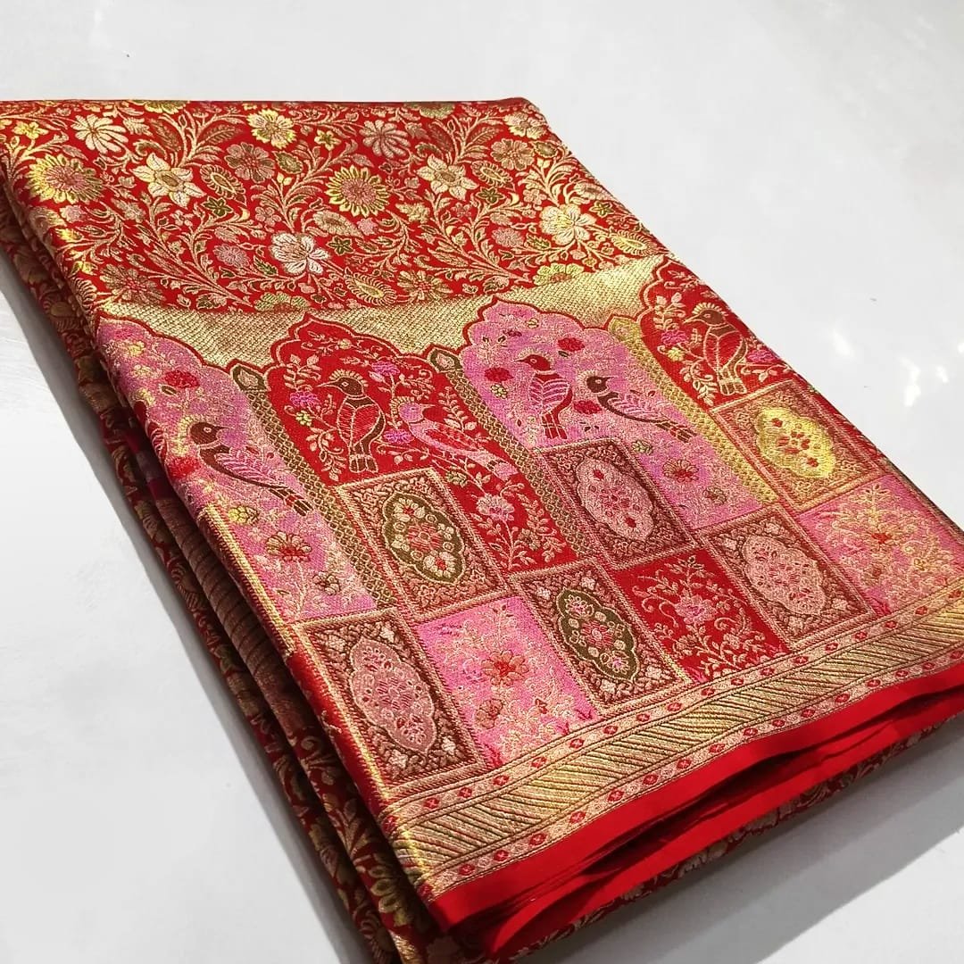 Red Meenakari 1g double warp kanchi pattu saree 5 Red Meenakari 1g double warp kanchi pattu saree - Image 5