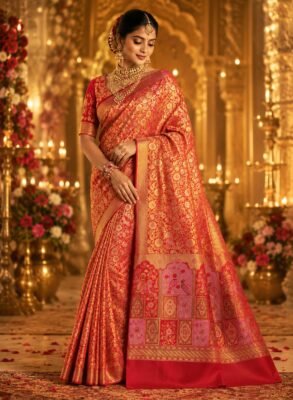 Red Meenakari 1g double warp kanchi pattu saree