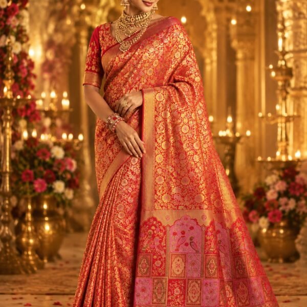 Red Meenakari 1g double warp kanchi pattu saree
