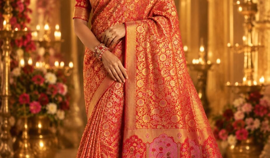 Red Meenakari 1g double warp kanchi pattu saree Buy No.1 Kanchipuram Pure Tissue Silk Sarees For Bride