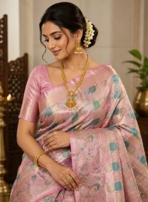 Meenakari checks the brocade designer saree