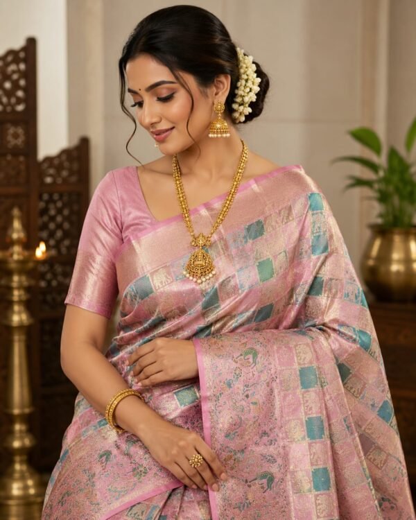 Meenakari checks the brocade designer saree