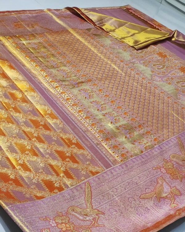Meenakari checks the brocade designer saree