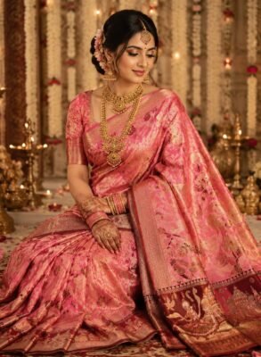 Pure Kanchipuram resham warp meenakari brocade design saree