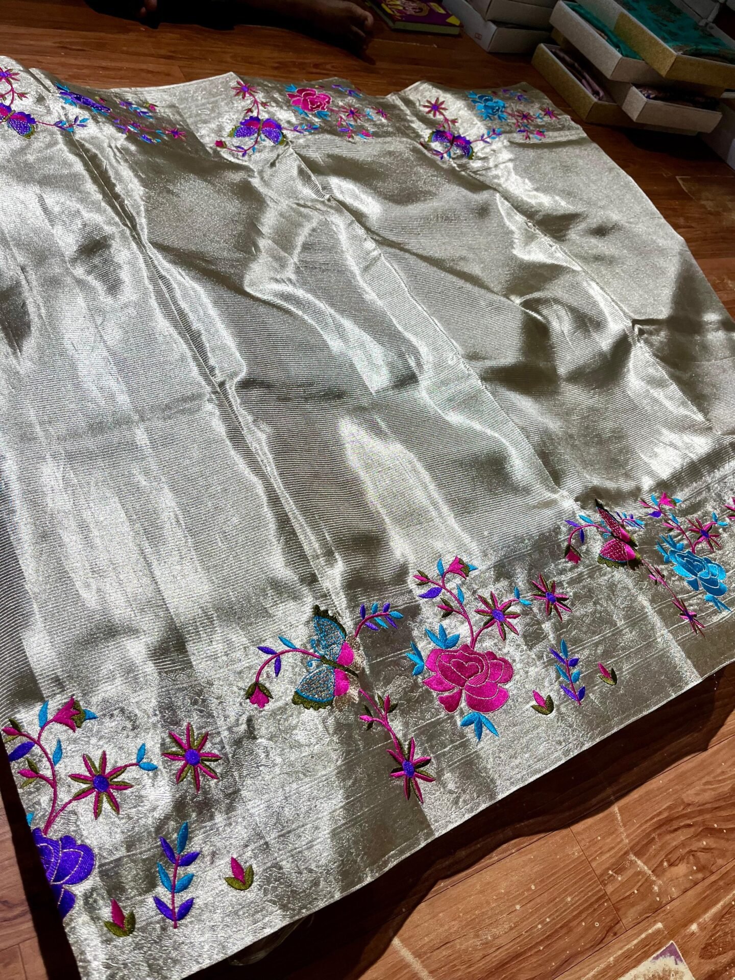 Pure tissue embroidery silver zari brocade saree 2 Pure tissue embroidery silver zari brocade saree
