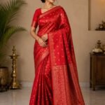 Red Pure Kanchipuram resham warp meenakari brocade saree