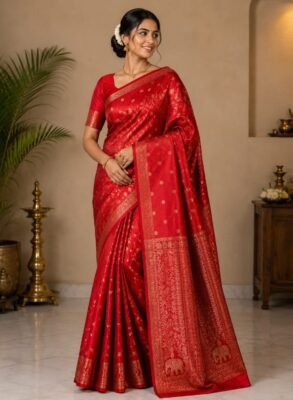 Red Pure Kanchipuram resham warp meenakari brocade saree