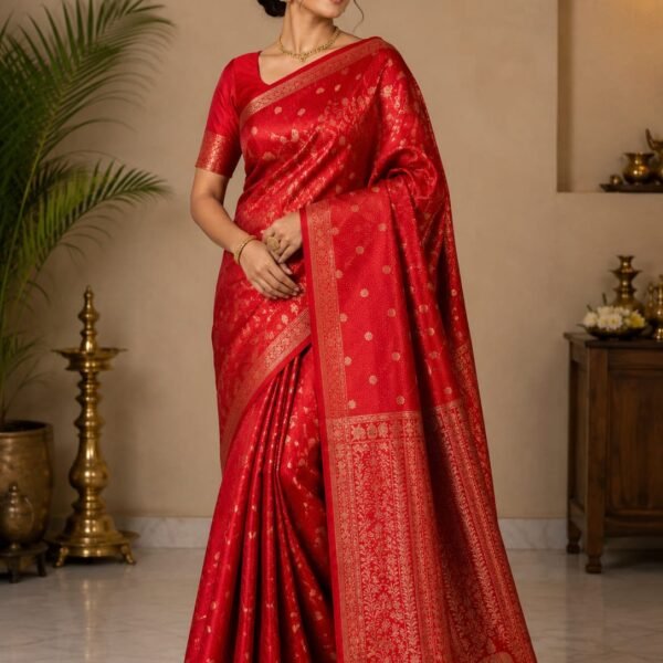 Red Pure Kanchipuram resham warp meenakari brocade saree