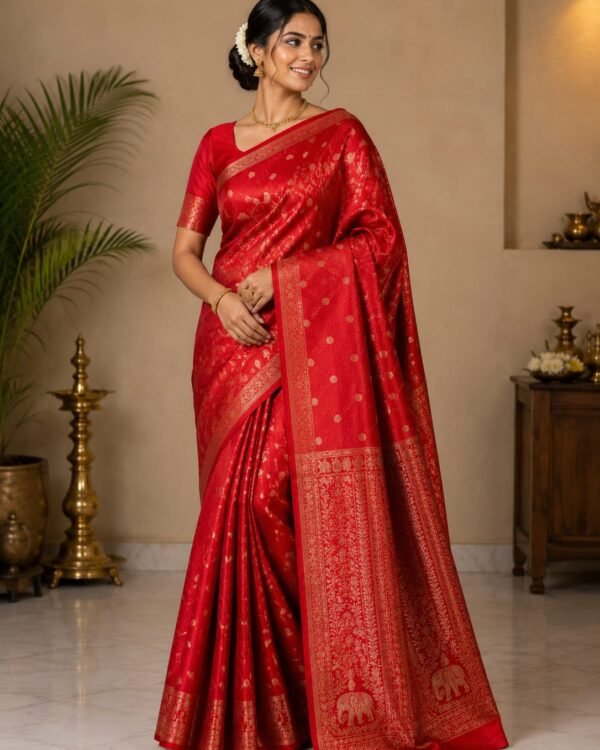 Red Pure Kanchipuram resham warp meenakari brocade saree