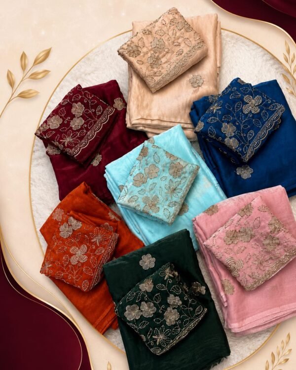 Two-tone space silk fabric with a designer blouse with handwork