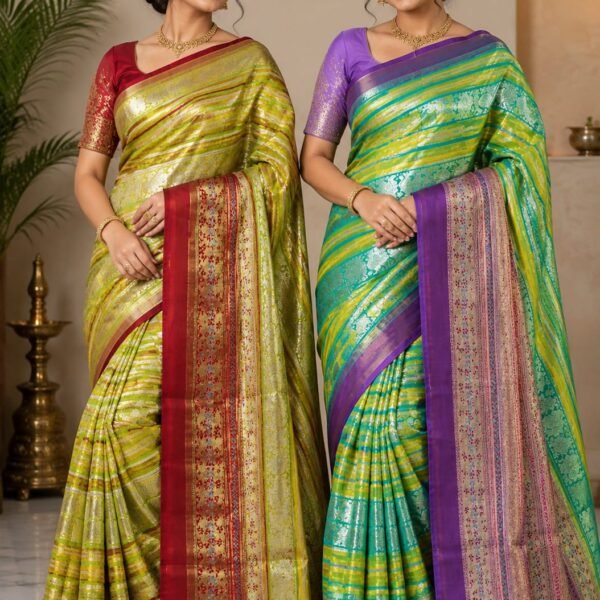 Pure kanchipattu handloom resham checks brocade saree