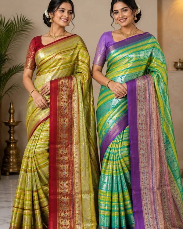 Pure kanchipattu handloom resham checks brocade saree