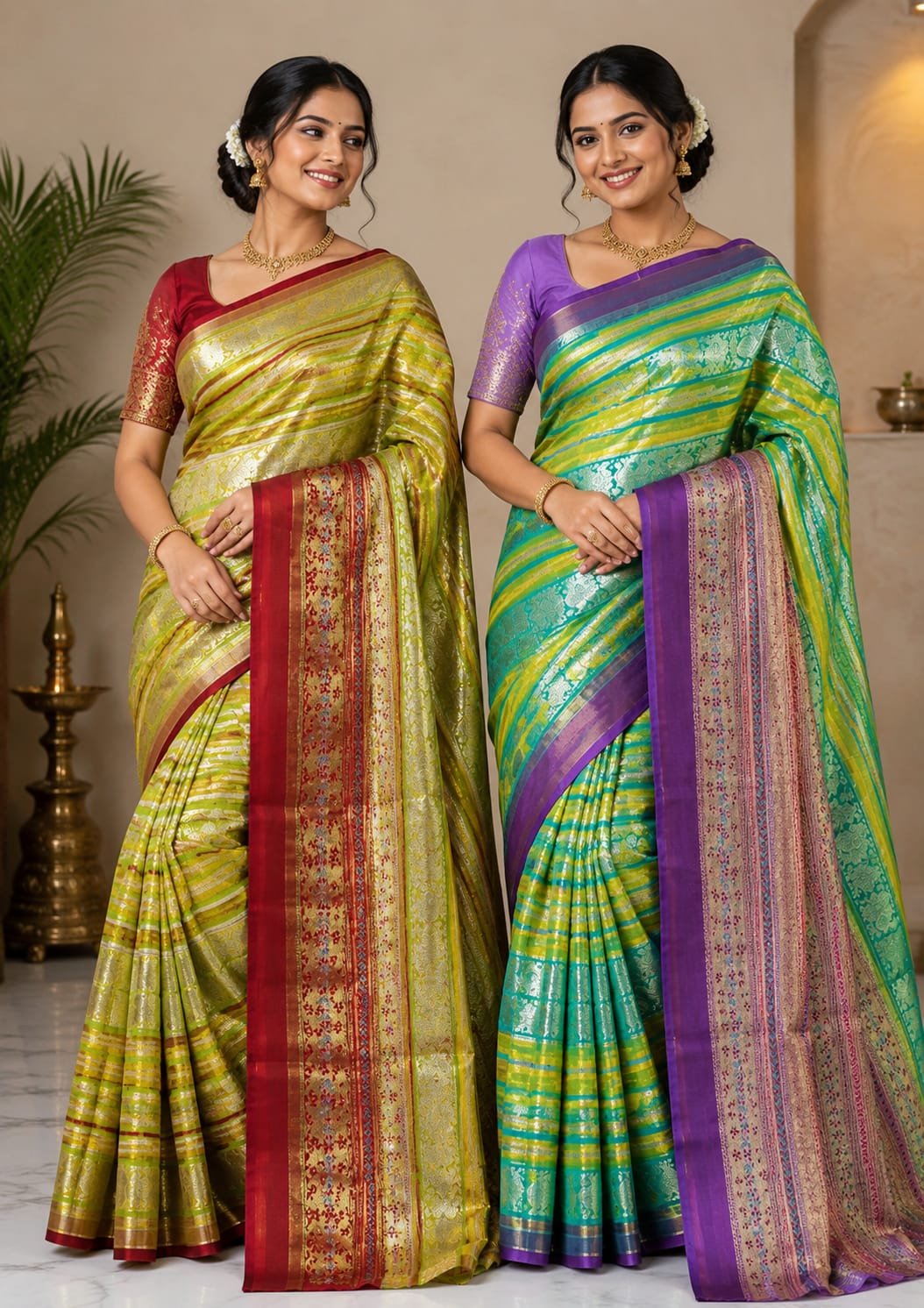 Pure kanchipattu handloom resham checks brocade saree