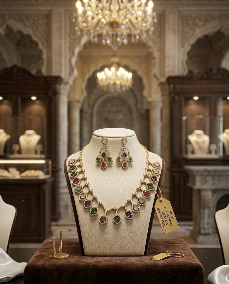 AD Necklace Mehndi Polish 1 AD Necklace Mehndi Polish