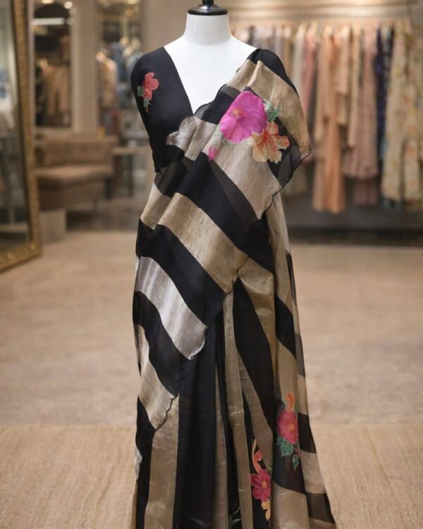 Banarasi Handloom Pure Tissue Kora Strip Saree