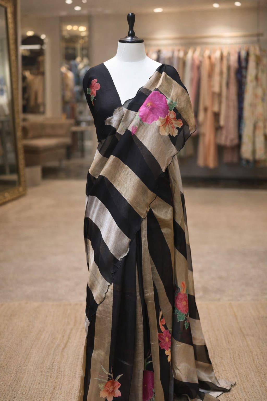 Banarasi Handloom Pure Tissue Kora Strip Saree 1 Banarasi Handloom Pure Tissue Kora Strip Saree
