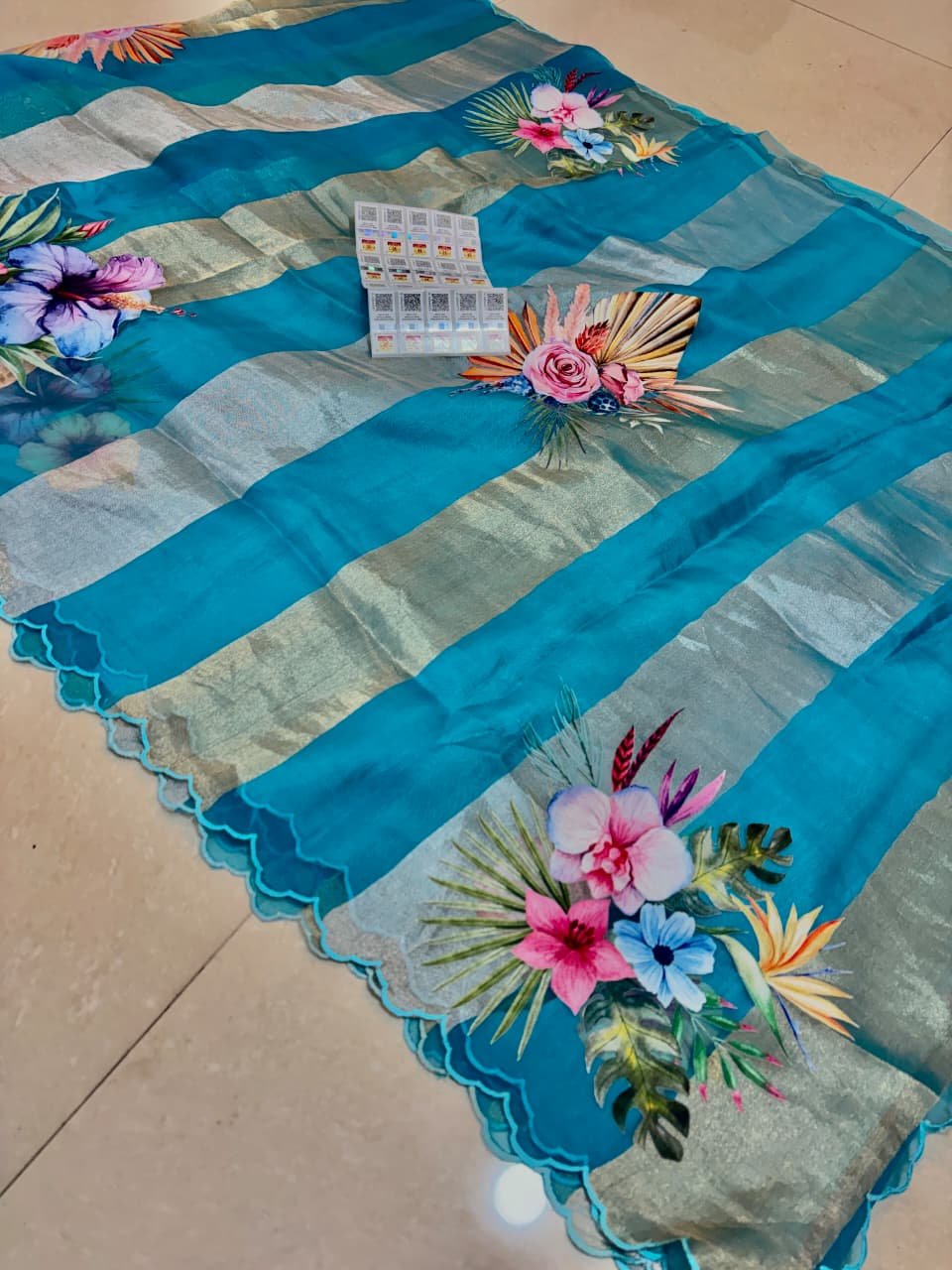 Banarasi Handloom Pure Tissue Kora Strip Saree 7 Banarasi Handloom Pure Tissue Kora Strip Saree - Image 7