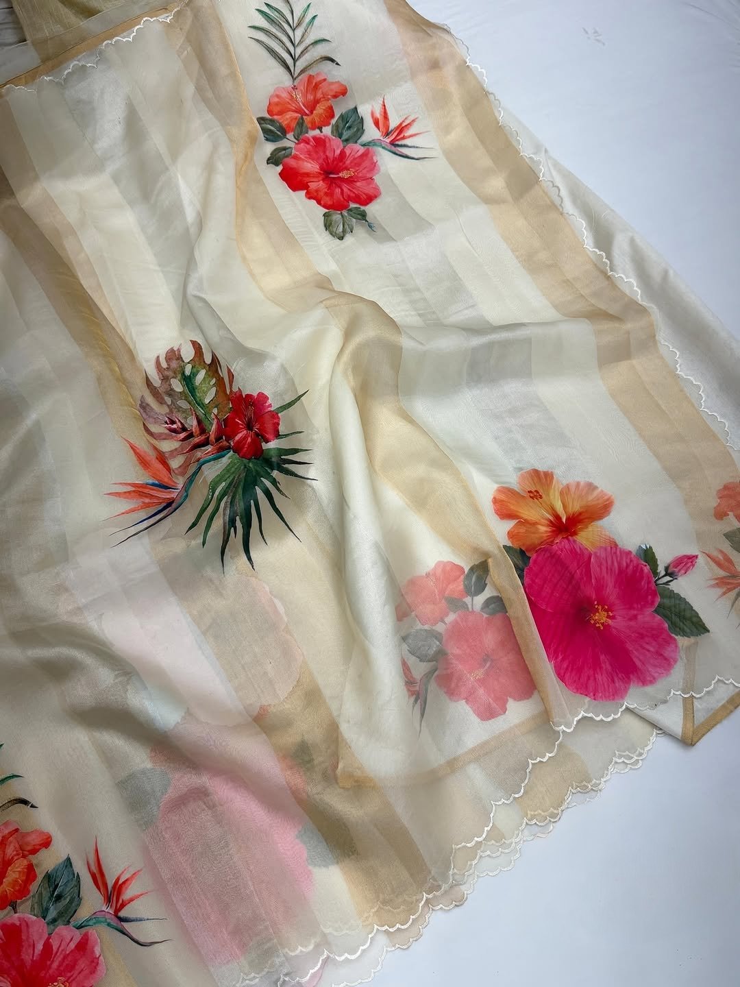 Banarasi Handloom Pure Tissue Kora Strip Saree 9 Banarasi Handloom Pure Tissue Kora Strip Saree