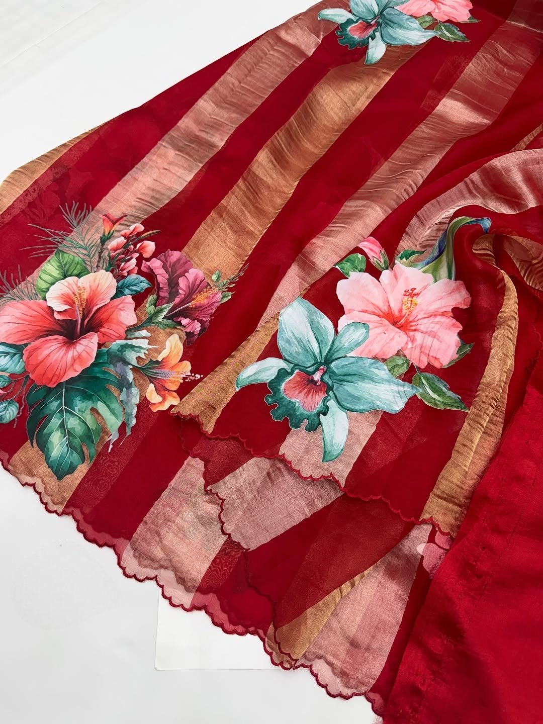 Banarasi Handloom Pure Tissue Kora Strip Saree 16 Banarasi Handloom Pure Tissue Kora Strip Saree - Image 16