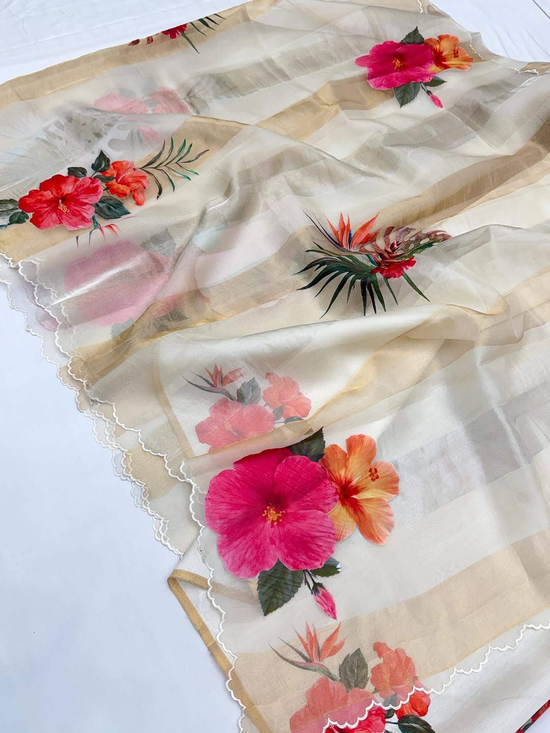 Banarasi Handloom Pure Tissue Kora Strip Saree 10 Banarasi Handloom Pure Tissue Kora Strip Saree - Image 10