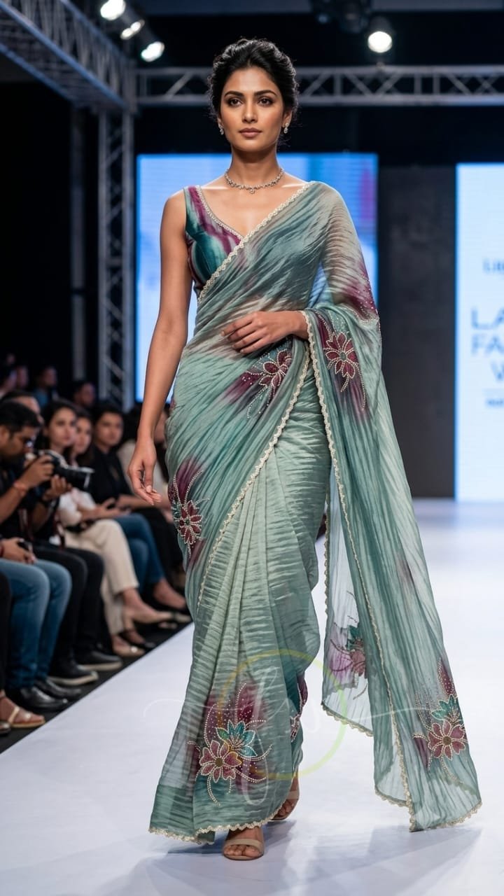 Crushed Kanjeevaram Tissue Silk Saree 3 Crushed Kanjeevaram Tissue Silk Saree